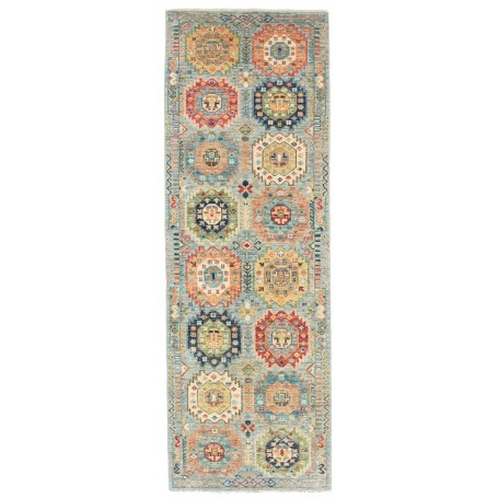 Tappeto Tribal Pakistan Astratto Azzurro Polvere Rosso Aranc