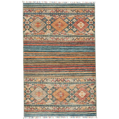 Tappeto Rubin Pakistan Geometrico Blu Petrolio Arancio Terra