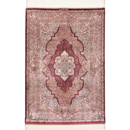 Tappeto Ghom Seta Persia Floreale Borgogna Crema Blu Oro 100