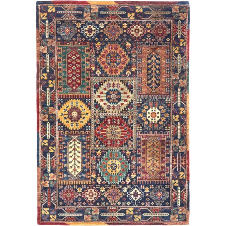 Tappeto Tribal Pakistan Geometrico Blu Navy Rosso Giallo Ver