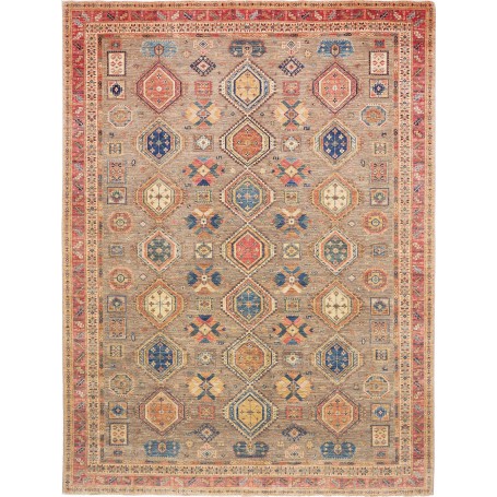Tappeto Tribal Pakistan Cornice Grigio Tortora Rosso Terraco