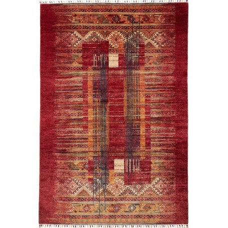 Tappeto Siva Pakistan Geometrico Rosso Arancione Oro Beige B