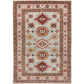Tappeto Kazak Fine Pakistan Astratto Blu Polvere Rosso Borde