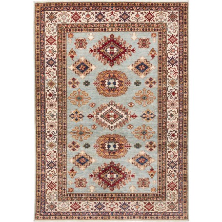 Tappeto Kazak Fine Pakistan Astratto Blu Polvere Rosso Borde