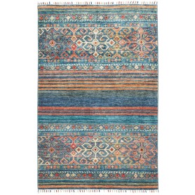 Tappeto Rubin Pakistan A Righe Blu Marino Turchese Arancio T