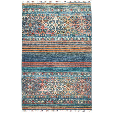 Tappeto Rubin Pakistan A Righe Blu Marino Turchese Arancio T