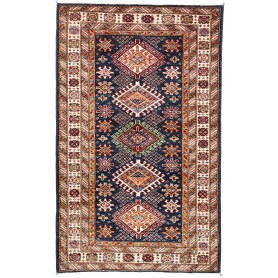 Tappeto Kazak Fine Pakistan Astratto Blu Scuro Rosso Ruggine