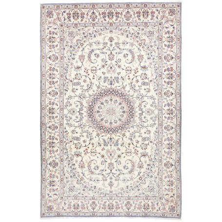 Tappeto Nain 9la Persia Floreale Crema Avorio Blu Chiaro Blu