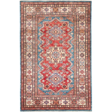 Tappeto Kazak Fine Pakistan Medaglione Rosso Scarlatto Blu P