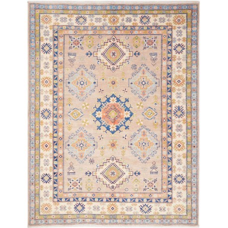 Tappeto Kazak Afghanistan Medaglione Rosa Pesca Blu Avorio A