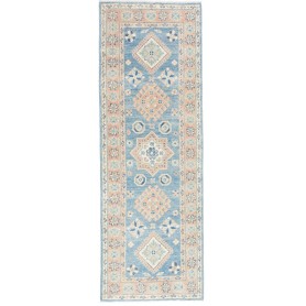 Tappeto Kazak Afghanistan Astratto Blu Denim Pesca Tenue Cre