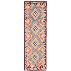 Tappeto Kilim Afghanistan Astratto Azzurro Arancio Crema Ros