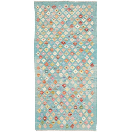 Tappeto Kilim Afghanistan Geometrico Turchese Multicolore 94
