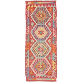 Tappeto Kilim Afghanistan Geometrico Rosso Azzurro Cielo Gia
