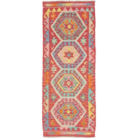 Tappeto Kilim Afghanistan Geometrico Rosso Azzurro Cielo Gia