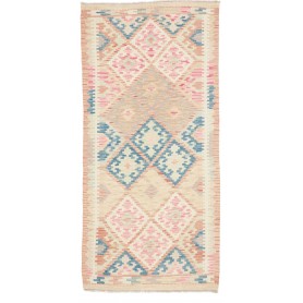Tappeto Kilim Afghanistan Astratto Beige Rosa Azzurro Pesca
