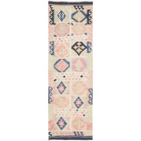 Tappeto Kilim Afghanistan Geometrico Beige Rosa Blu Indaco 6