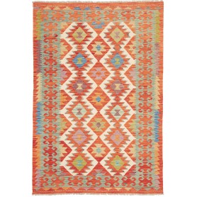 Tappeto Kilim Afghanistan Astratto Arancione Rosso Beige Cre