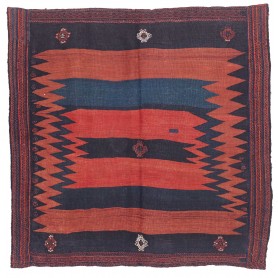 Tappeto Kilim Vintage Persia Astratto Blu Indaco Rosso Matto