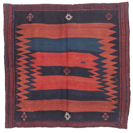 Tappeto Kilim Vintage Persia Astratto Blu Indaco Rosso Matto