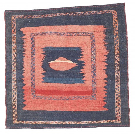 Tappeto Kilim Vintage Persia Geometrico Blu Scuro Corallo Ro
