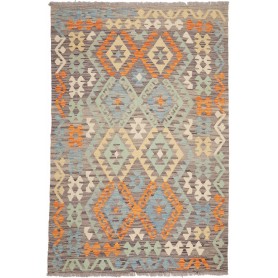 Tappeto Kilim Afghanistan Geometrico Grigio Arancione Blu Ve