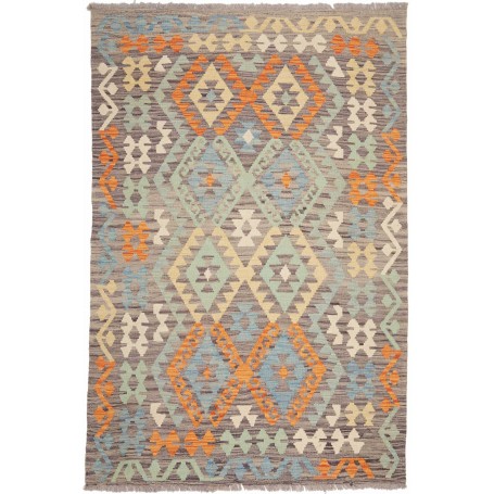 Tappeto Kilim Afghanistan Geometrico Grigio Arancione Blu Ve