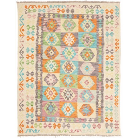 Tappeto Kilim Afghanistan Geometrico Bianco Crema Turchese A