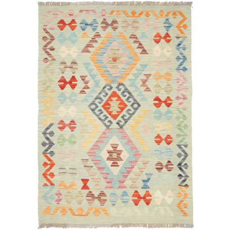 Tappeto Kilim Afghanistan Astratto Verde Acqua Pastello Aran