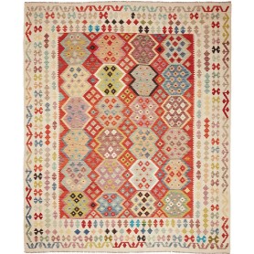 Tappeto Kilim Afghanistan Geometrico Rosso Arancio Blu Turch