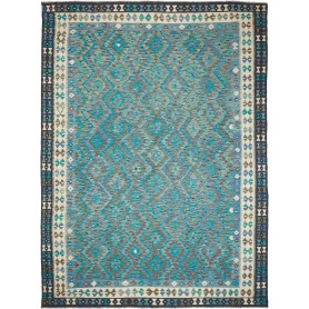 Tappeto Kilim Afghanistan Astratto Turchese Blu Petrolio Gri