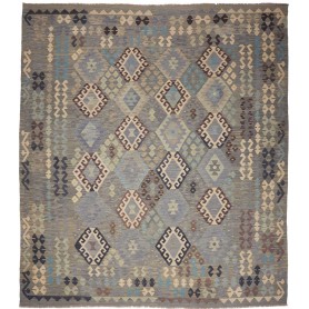 Tappeto Kilim Afghanistan Astratto Grigio Blu Azzurro Celest
