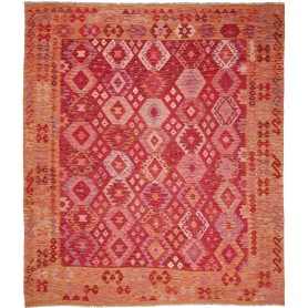Tappeto Kilim Afghanistan Geometrico Rosso Arancio Oro Viola