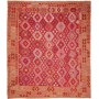Tappeto Kilim Afghanistan Geometrico Rosso Arancio Oro Viola