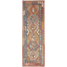 Tappeto Kilim Afghanistan Geometrico Blu Rosso Arancione Oro