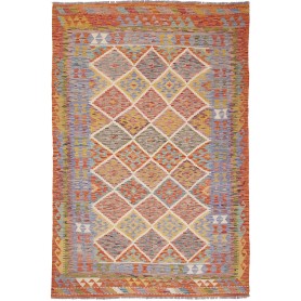 Tappeto Kilim Afghanistan Geometrico Arancio Terracotta Blu