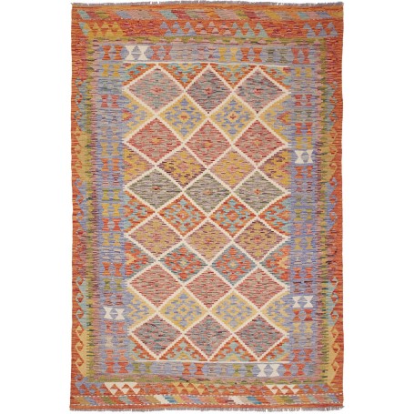 Tappeto Kilim Afghanistan Geometrico Arancio Terracotta Blu