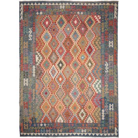 Tappeto Kilim Afghanistan Astratto Blu Rosso Arancione Beige