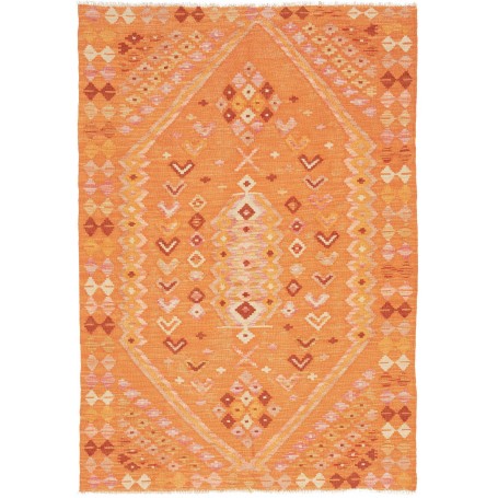 Tappeto Kilim Afghanistan Geometrico Arancione Pesca Legno D