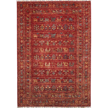 Tappeto Rubin Pakistan Astratto Rosso Terracotta Blu Petroli