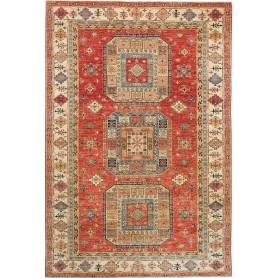 Tappeto Kazak Fine Pakistan Astratto Rosso Terracotta Crema