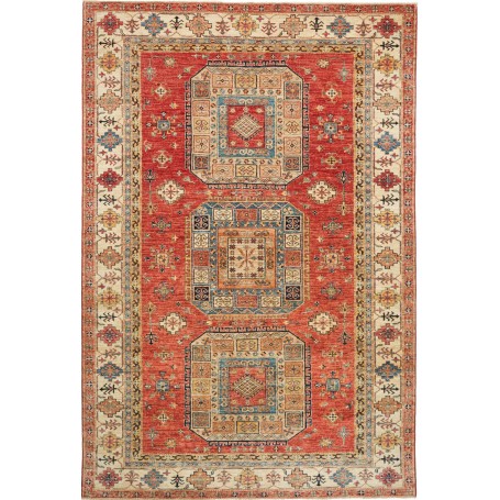 Tappeto Kazak Fine Pakistan Astratto Rosso Terracotta Crema