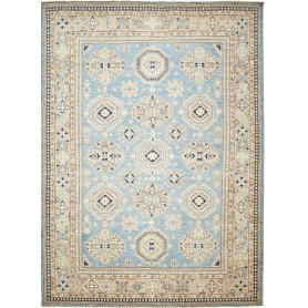 Tappeto Kazak Fine Pakistan Cornice Blu Cielo Crema Beige Bl