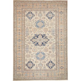 Tappeto Kazak Fine Pakistan Geometrico Beige Crema Blu Notte