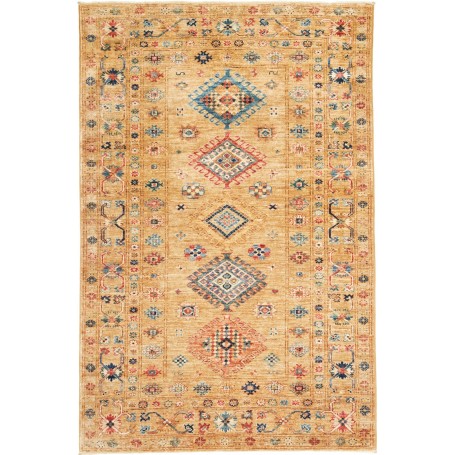Tappeto Kazak Fine Pakistan Geometrico Oro Ocra Blu Rosso Cr