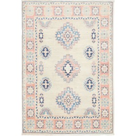 Tappeto Kazak Afghanistan Floreale Beige Rosa Blu Scuro Cele