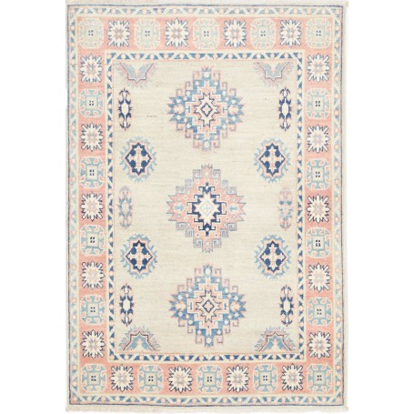 Tappeto Kazak Afghanistan Floreale Beige Rosa Blu Scuro Cele