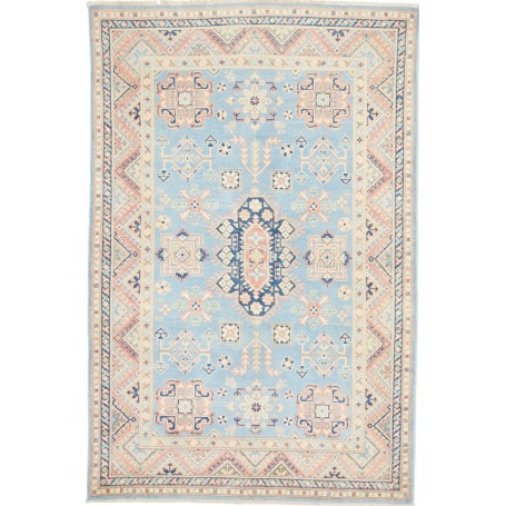 Tappeto Kazak Afghanistan Medaglione Azzurro Cielo Crema Ros
