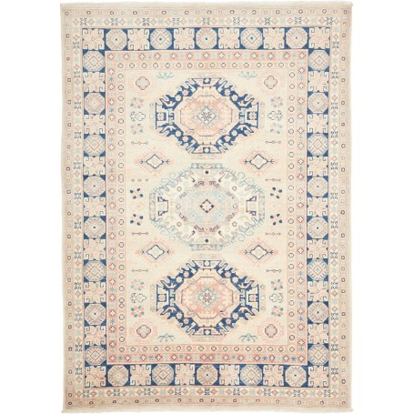 Tappeto Kazak Afghanistan Astratto Crema Blu Pesca Azzurro B
