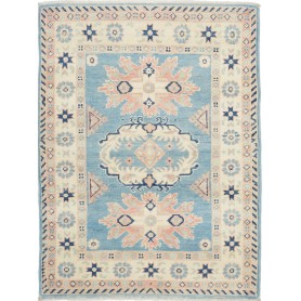 Tappeto Kazak Afghanistan Geometrico Azzurro Crema Rosa Chia